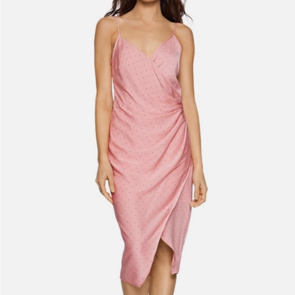 BCBGeneration pink polka dot faux wrap dress